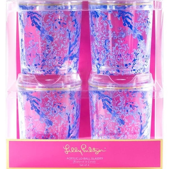 Lilly Pulitzer Other - Lilly Pulitzer Acrylic Lowball Glasses in Coraly -Set of 4